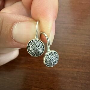 Pandora sterling silver droplet earring with clear CZ